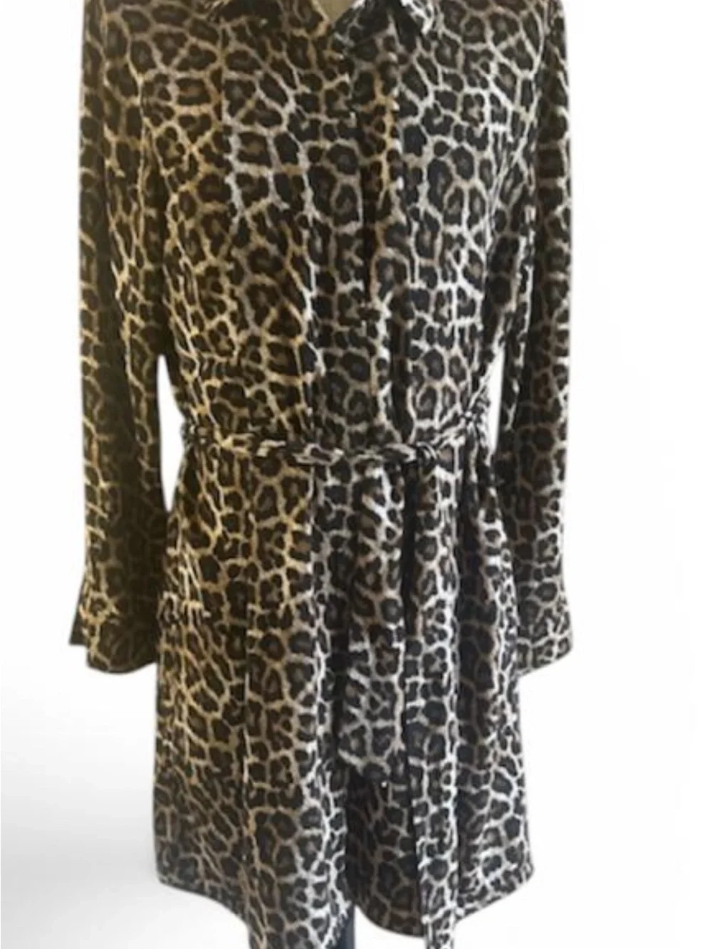 Michael Kors Leopard Print Long Sleeve Shirt Dress in Brown and Black